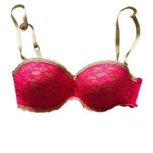 Bra Hot Pink Tan Lace 36C Like New